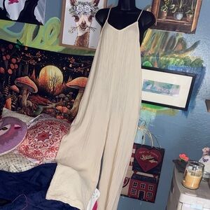 CREAM COTTON JUMPER Hunter & Brown NWOT Semi Sheer Gauze Wide Leg Overalls